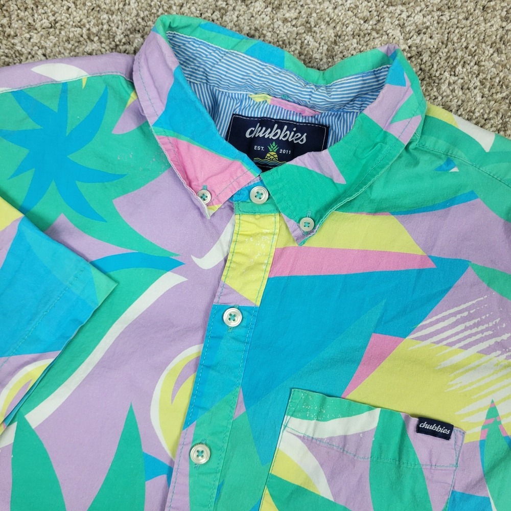 Chubbies Mens Large Multicolor AOP Floral Abstract Button Down Short Sleeve